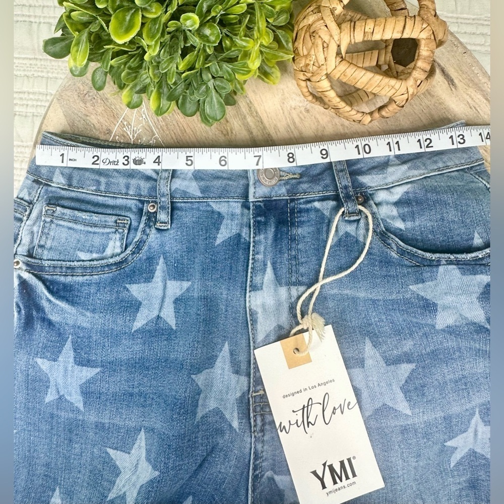 YMI Star Print High-Rise Denim Shorts Size 5/27 NWT - Picture 12 of 14